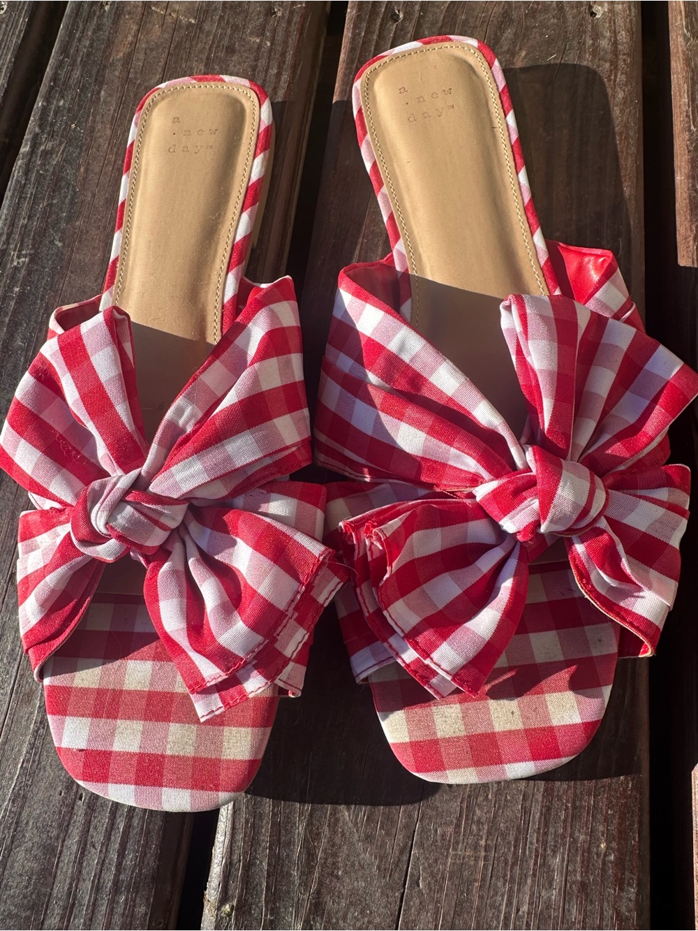 Red Gingham Bow Slide Sandals-A New Day size 12 women’s - Picture 2 of 5